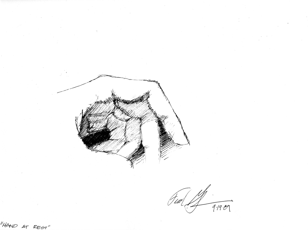 'Hand at Rest' Sketch, September 19, 1989. Pen
                  on paper sketch by Frederick
                  Clifford Gibson, Architect